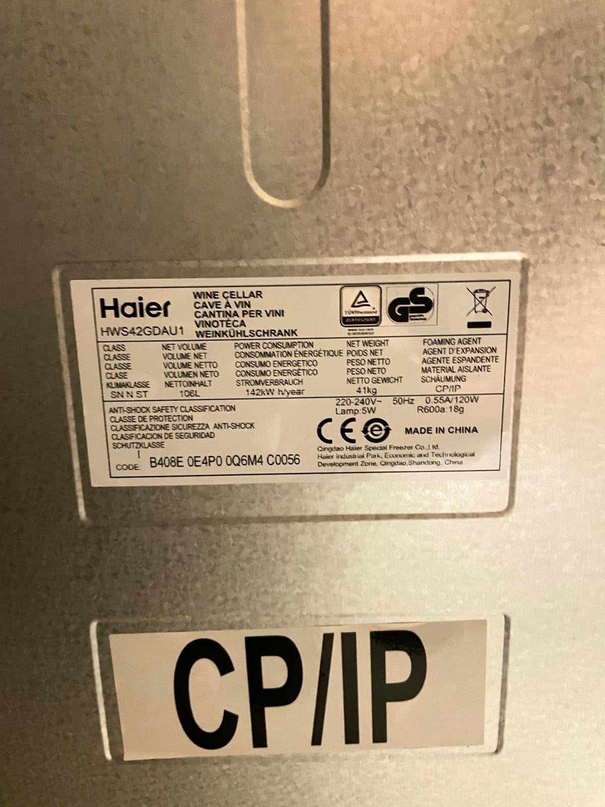 Haier HWS42GDAU1 Wijnkoelkast - Dual Space, Witgoed en Apparatuur, Zonder vriesvak, 100 tot 150 liter, Nieuw, 45 tot 60 cm
