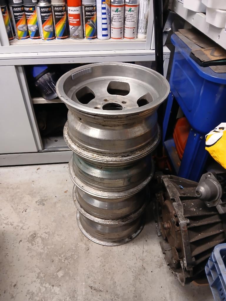 5 SET VELGEN WOLFRACE Chrome 5x4,75 Mopar 5x4,5 GRAKU 5x4,75, Auto-onderdelen, Banden en Velgen, Ophalen, Gebruikt, 15 inch, 295 mm