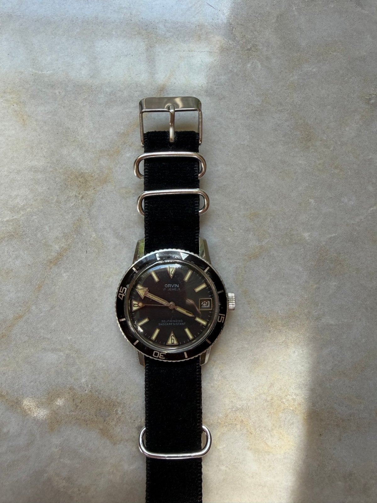 Vintage skindiver Orvin (1965-1972), Overige merken, Staal, Met bandje, Polshorloge