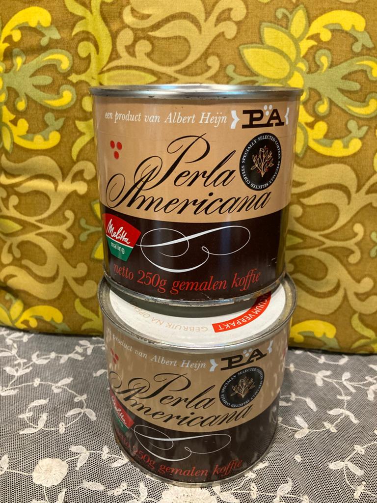 Vintage blikje Perla Americana koffie, vol (230724), Ophalen of Verzenden, Zo goed als nieuw, Koffie