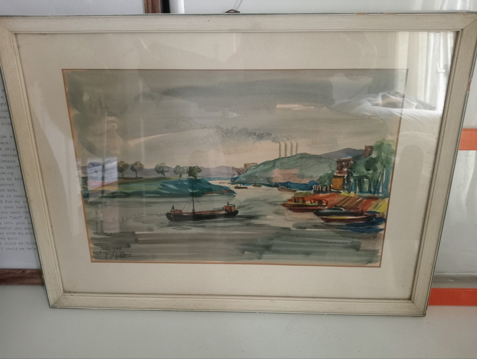 Maritiem landschap aquarel - gesigneerd en gedateerd 1966, Ophalen of Verzenden