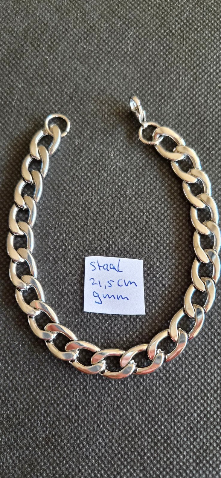 Stoere Cubaanse armband - 21,5 cm 9mm, Ophalen of Verzenden, Nieuw, Zilver, Staal