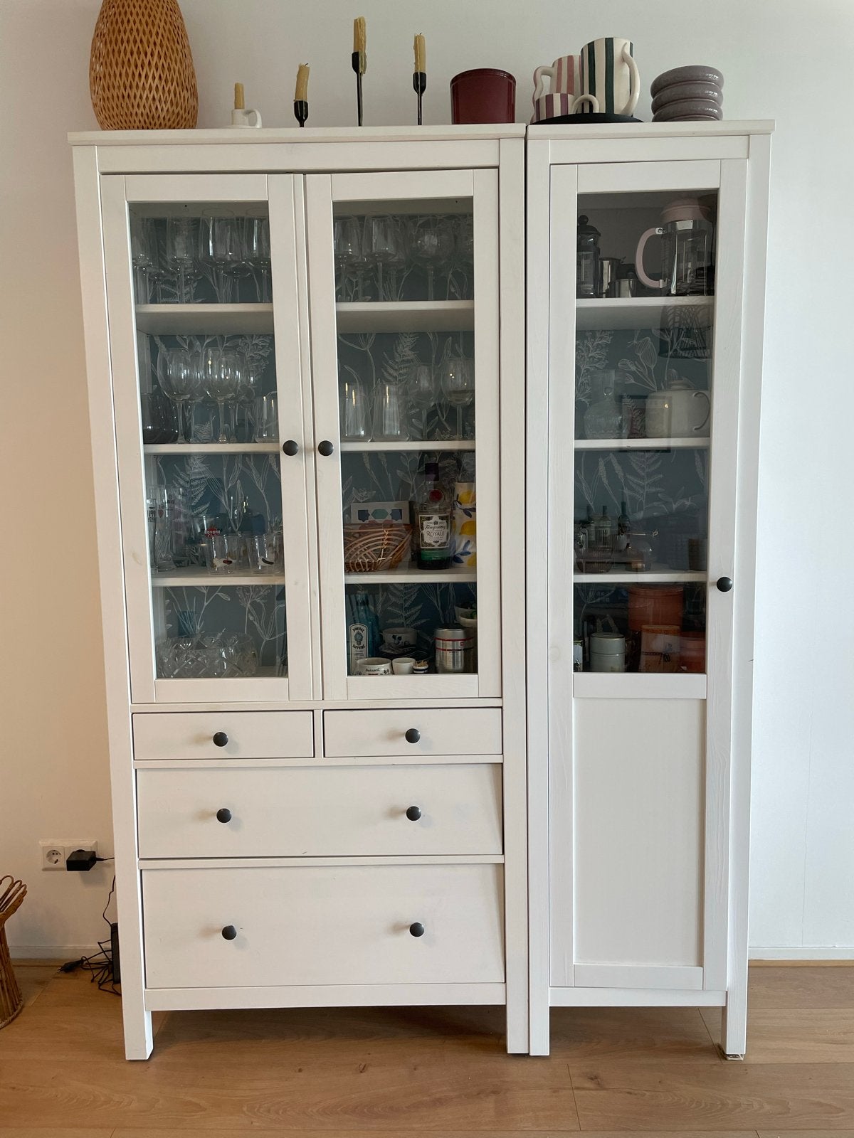 2x IKEA Hemnes Vitrinekast/Boekenkast - Wit, Ophalen, Gebruikt, 100 tot 150 cm, 200 cm of meer