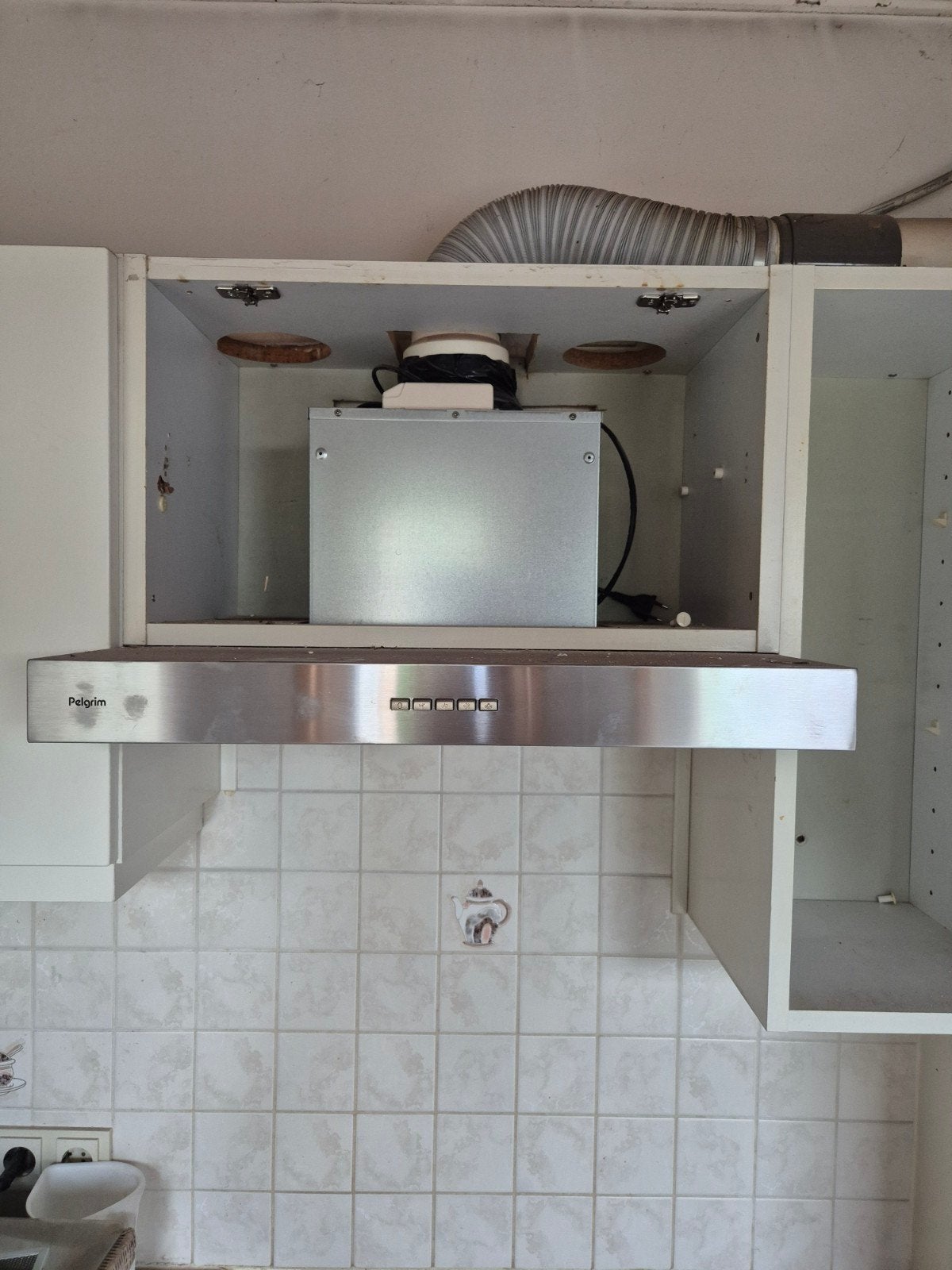 Pelgrim BSK600RVS Vlakscherm Afzuigkap 60cm, Ophalen, Gebruikt, Minder dan 200 m³ per uur, Inbouw