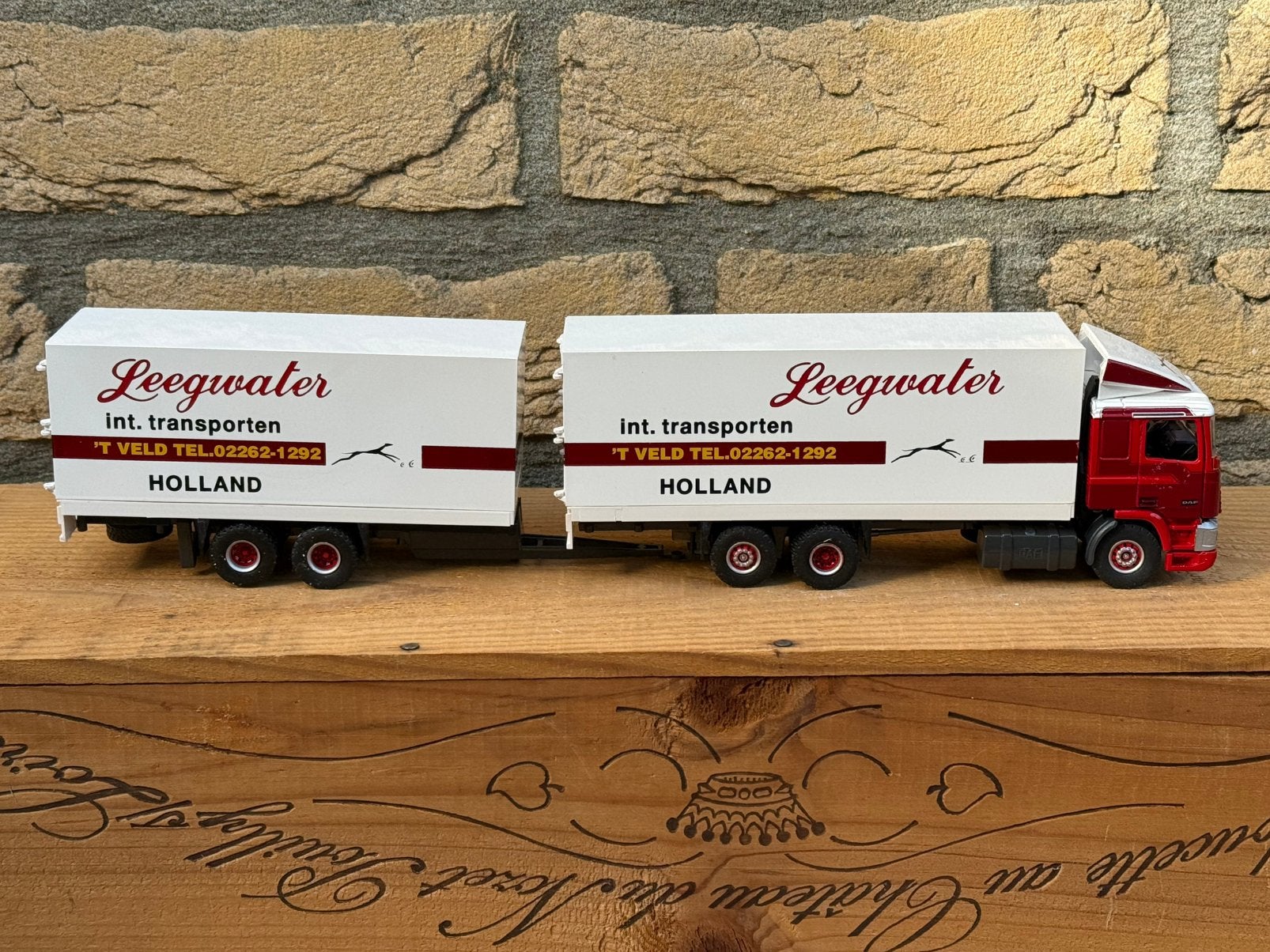 Tekno Leegwater Daf 95 wipkar combinatie in doos, Hobby en Vrije tijd, Ophalen of Verzenden, Zo goed als nieuw, Bus of Vrachtwagen