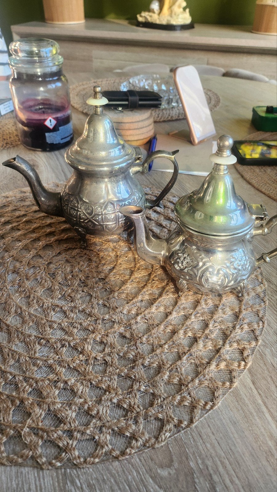 Set van 2 Marokkaanse theepotten, zilverkleurig, Antiek en Kunst, Ophalen of Verzenden