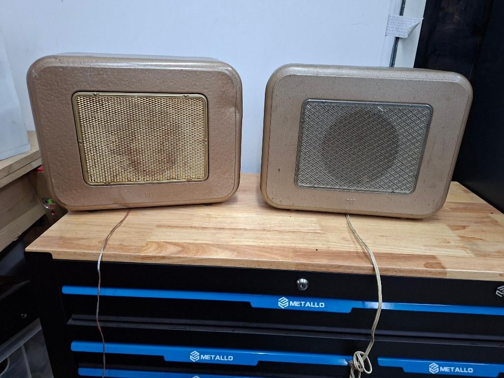 2 stuks vintage antieke orginele ptt omroepspeaker, Overige merken, Gebruikt, Ophalen of Verzenden, 120 watt of meer