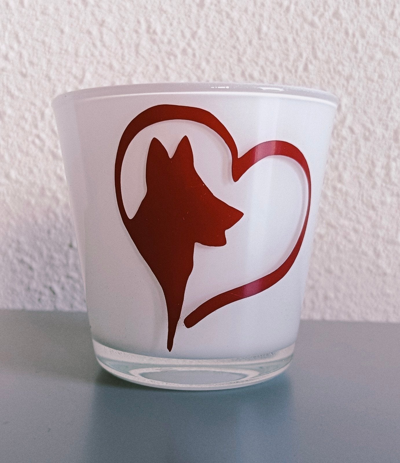 Waxinelichthouder met hond en hart design, Ophalen of Verzenden, Nieuw, Wit, Glas