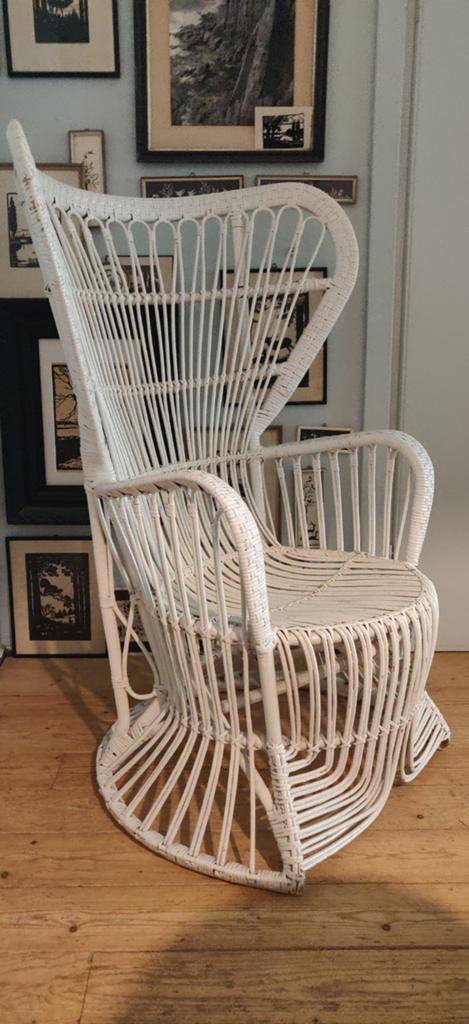 Vintage rotan pauwstoel Peacock chair Rohé Noordwolde, Ophalen, Gebruikt, Wit, Vintage