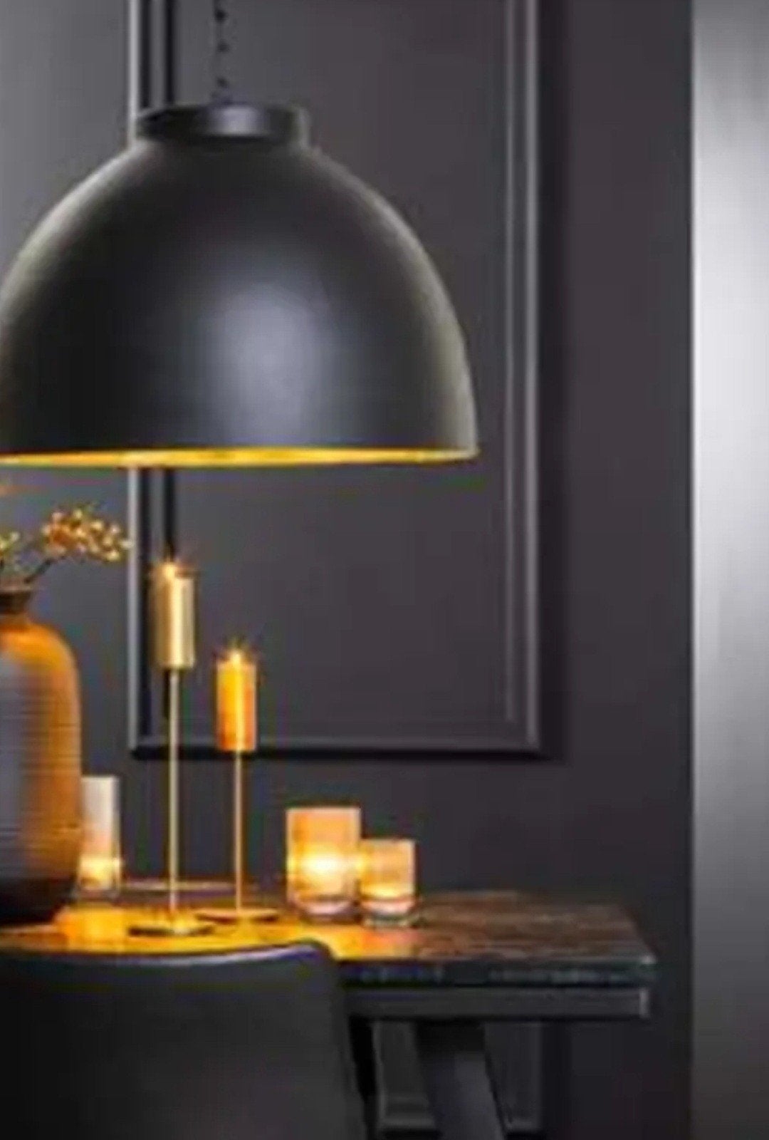 Zwarte hanglamp met gouden binnenkant B60 x H42cm, Ophalen, Modern, Industrieel, Zo goed als nieuw, Metaal