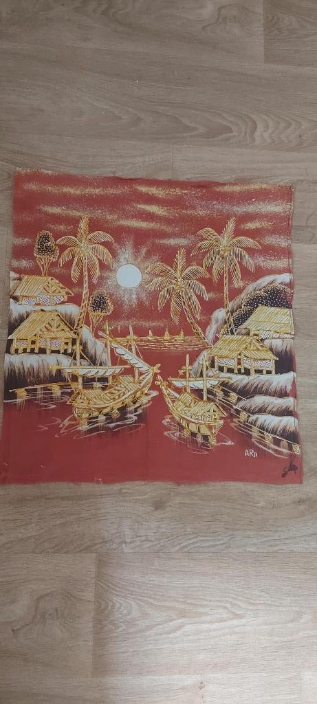 batik schilderij uit Indonesie van stof origineel, Ophalen of Verzenden