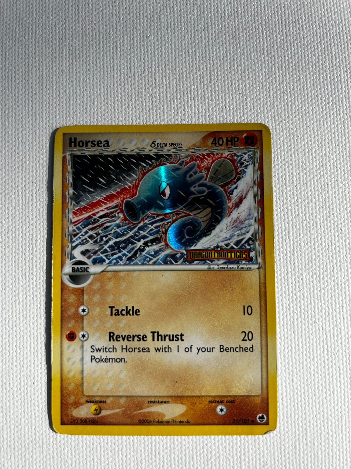 Horsea Delta Species Foil Pokémon kaart (Dragon Frontiers), Ophalen of Verzenden, Zo goed als nieuw, Losse kaart, Foil