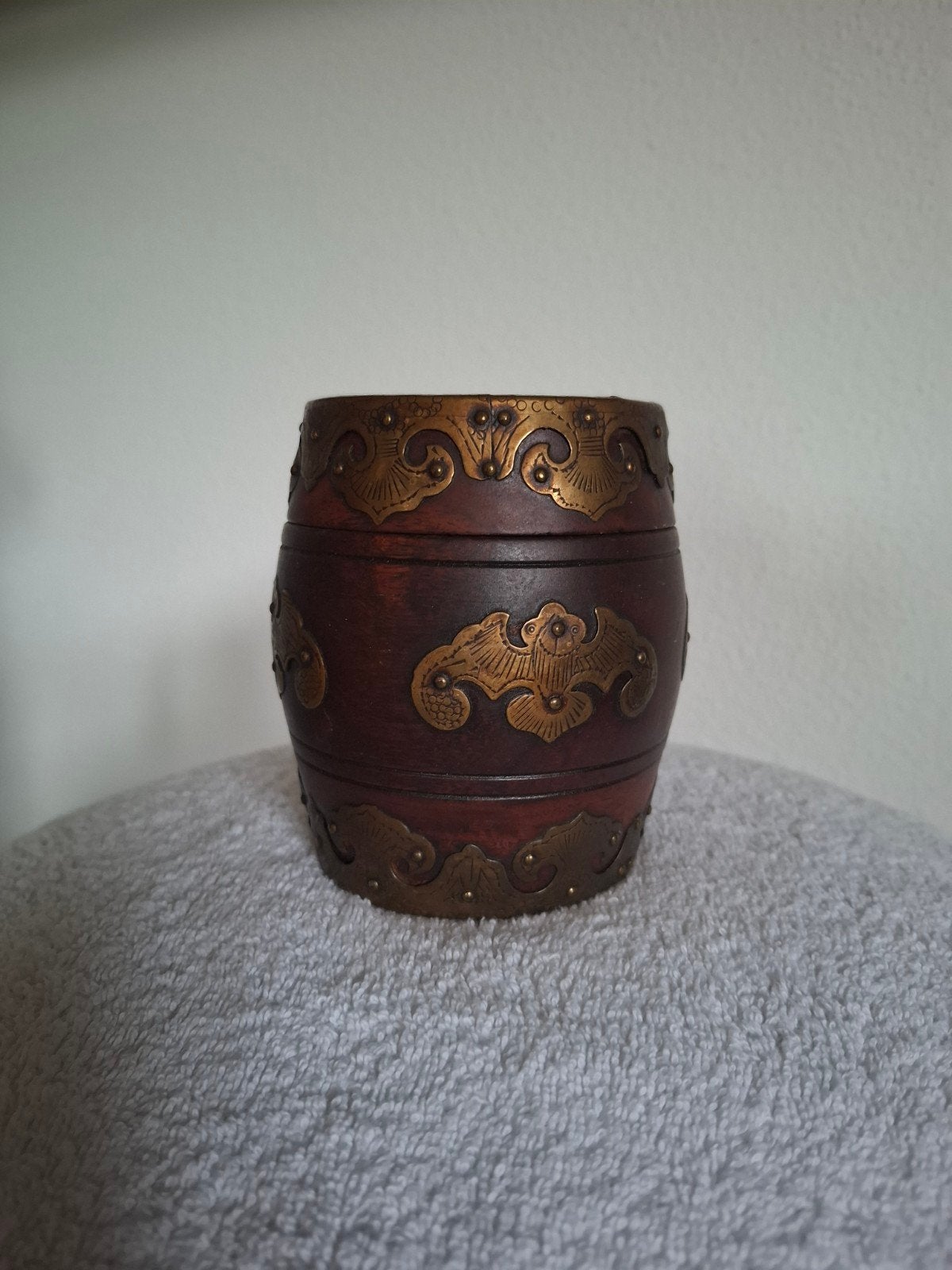 Antieke Chinese Houten tabakspot met Messing Decoratie, Antiek en Kunst, Ophalen of Verzenden