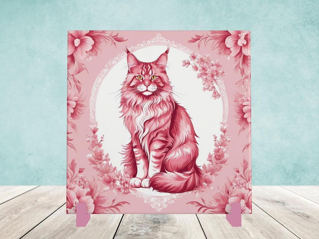 Maine Coon Delfts Roze tegel incl houder, Ophalen of Verzenden, Nieuw