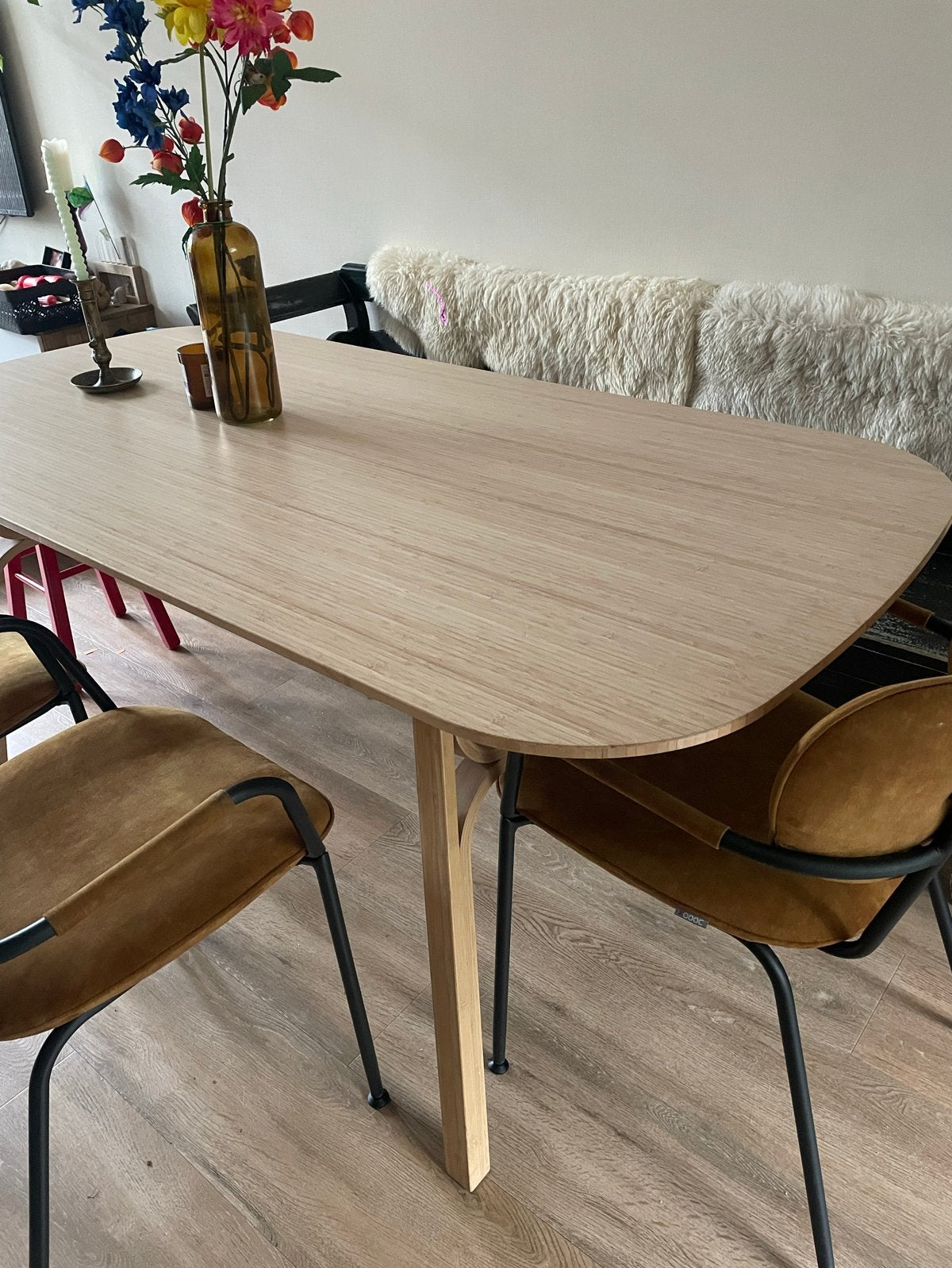 Bamboe Eettafel, Ophalen, 50 tot 100 cm, Zo goed als nieuw, Rechthoekig
