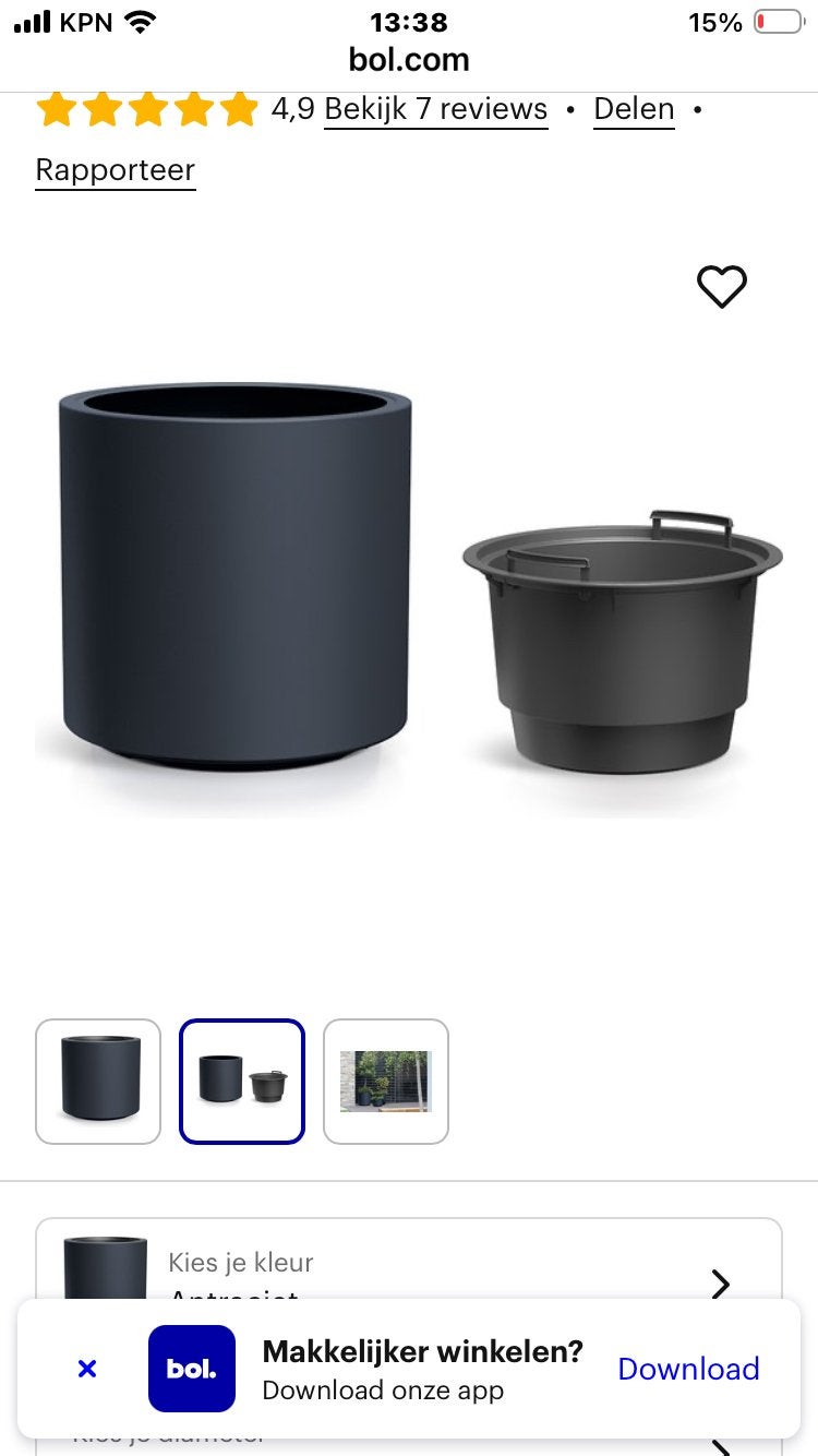 Bloempot Rond Heos 40cm ANTRACIET Prosperplast, Tuin en Terras, Bloempotten, Ophalen, Kunststof, 40 cm of meer, Rond