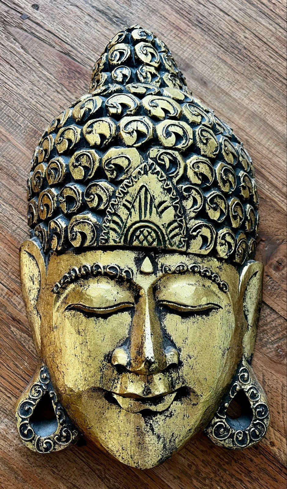 Gouden Boeddha Masker - Handgesneden Hout, Gebruikt, Ophalen of Verzenden, Hout, Goud
