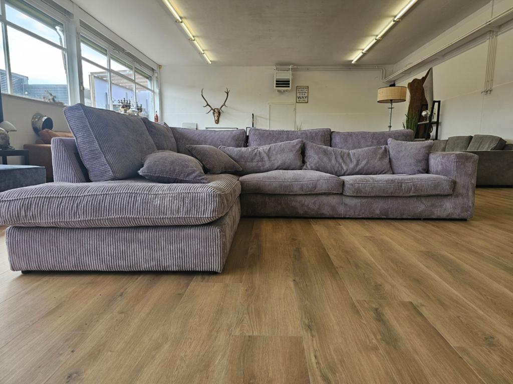 Hoekbank - Ribstof - Grijs, 125 cm of meer, 125 cm of meer, Zo goed als nieuw, Info@homefriesland.nl