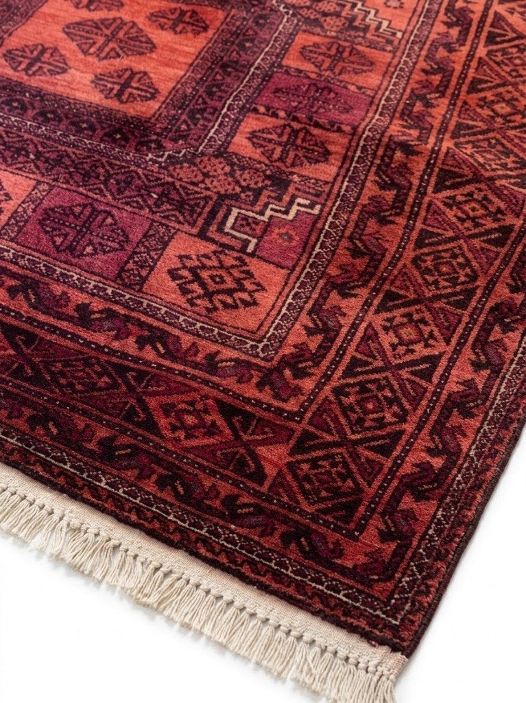 Tapijt vloerkleed rood roze paars - vintage retro, Ophalen, Gebruikt, 100 tot 150 cm, Rood