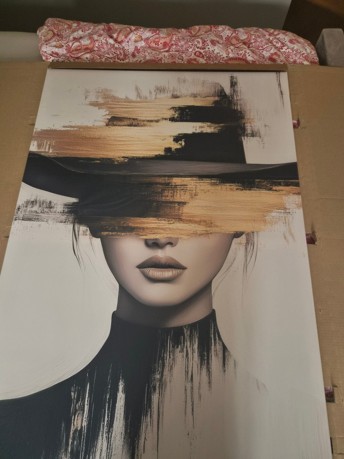 Canvas Schilderij 80120 cm Vrouw met Hoed - NIEUW, Op houten frame, Ophalen of Verzenden, Print, Portret