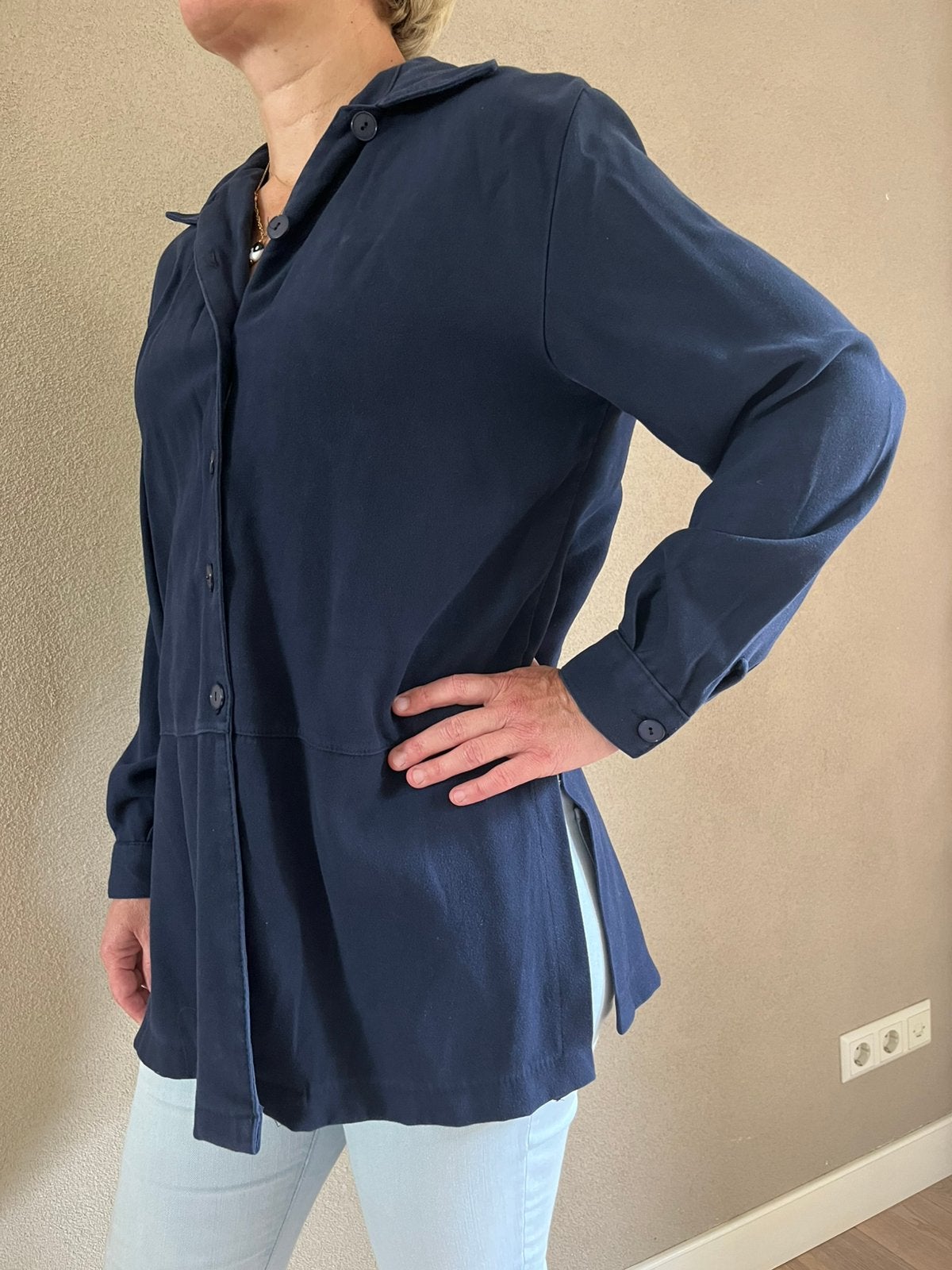 Blauwe Blouse Maat M met Split, Ophalen of Verzenden, Zo goed als nieuw