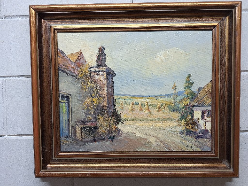 Landschap met Korenschoven, Antiek en Kunst, Kunst | Schilderijen | Klassiek, Ophalen of Verzenden, Klassiek, Origineel werk, Landschap