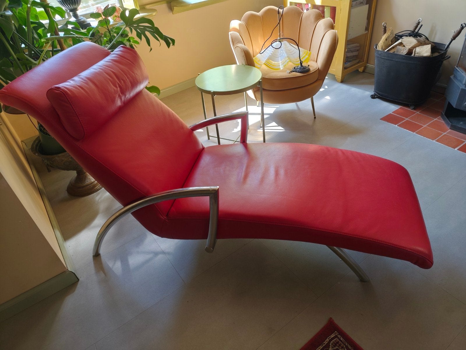 Rode leren lounge fauteuil, stijl Rolf Benz, Ophalen, Gebruikt, 150 cm of meer, Modern, design, Rolf Benz-achtig