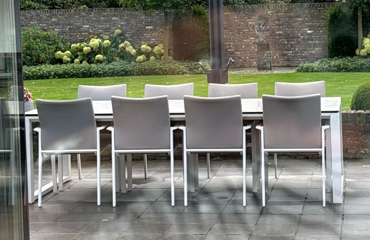 Tuinstoelen  wit frame met grijze bekleding stapelbaar, Tuin en Terras, Tuinstoelen, Ophalen, Gebruikt, Aluminium