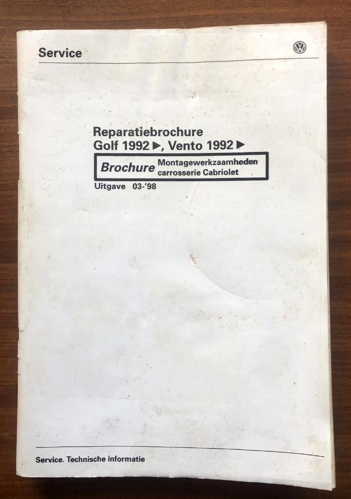 VW Golf en Vento 1992 Reparatiebrochure, Verzenden, Gelezen, Volkswagen