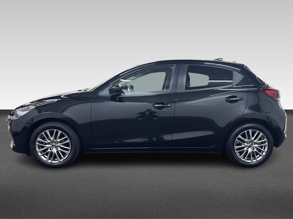Mazda 2 1.5 SKYACTIV-G 90PK LUXURY NAVI CAMERA HUD LED ECC N, Auto's, Stof, 4 cilinders, Stuurwielverwarming, Zwart