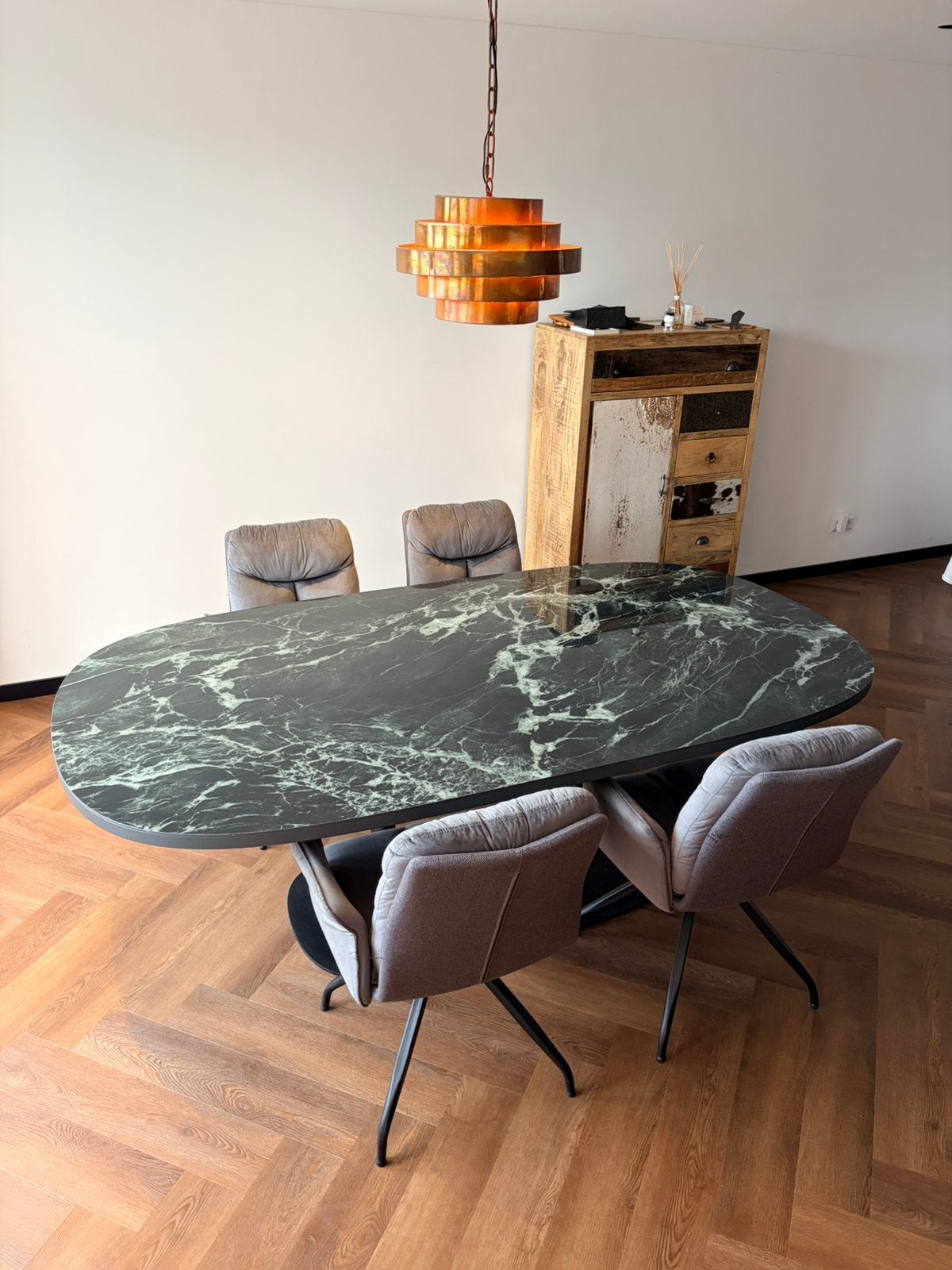 Tafel marmerlook, Huis en Inrichting, Tafels | Eettafels, Ophalen, Gebruikt, 100 tot 150 cm, Luxe