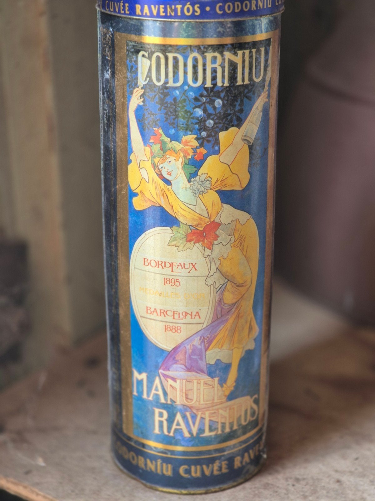 Vintage Codorniu Champagne Blik Cadeauverpakking, Ophalen, Gebruikt