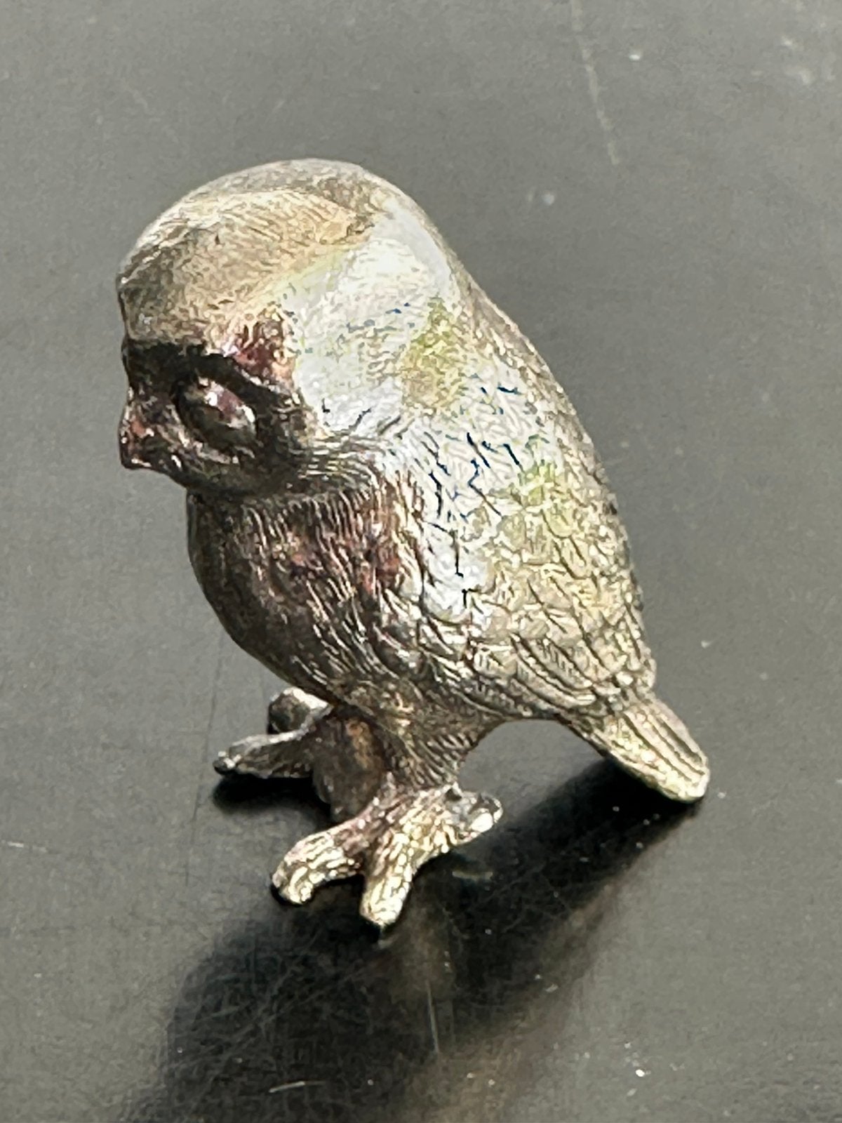 Oud verzilverd Uil beeldje 3.5 cm H, Ophalen of Verzenden, Gebruikt, Dier