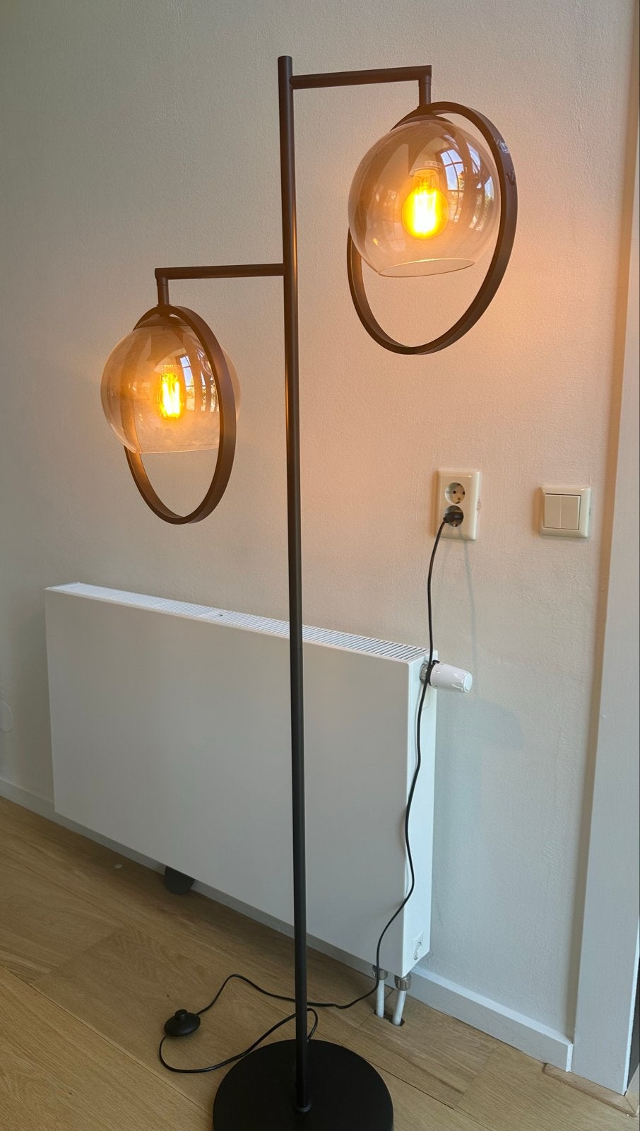 Freelight Vloerlamp Aureol 2-lichts smoke glas met LED, Ophalen, E27 (groot), 150 tot 200 cm, Glas