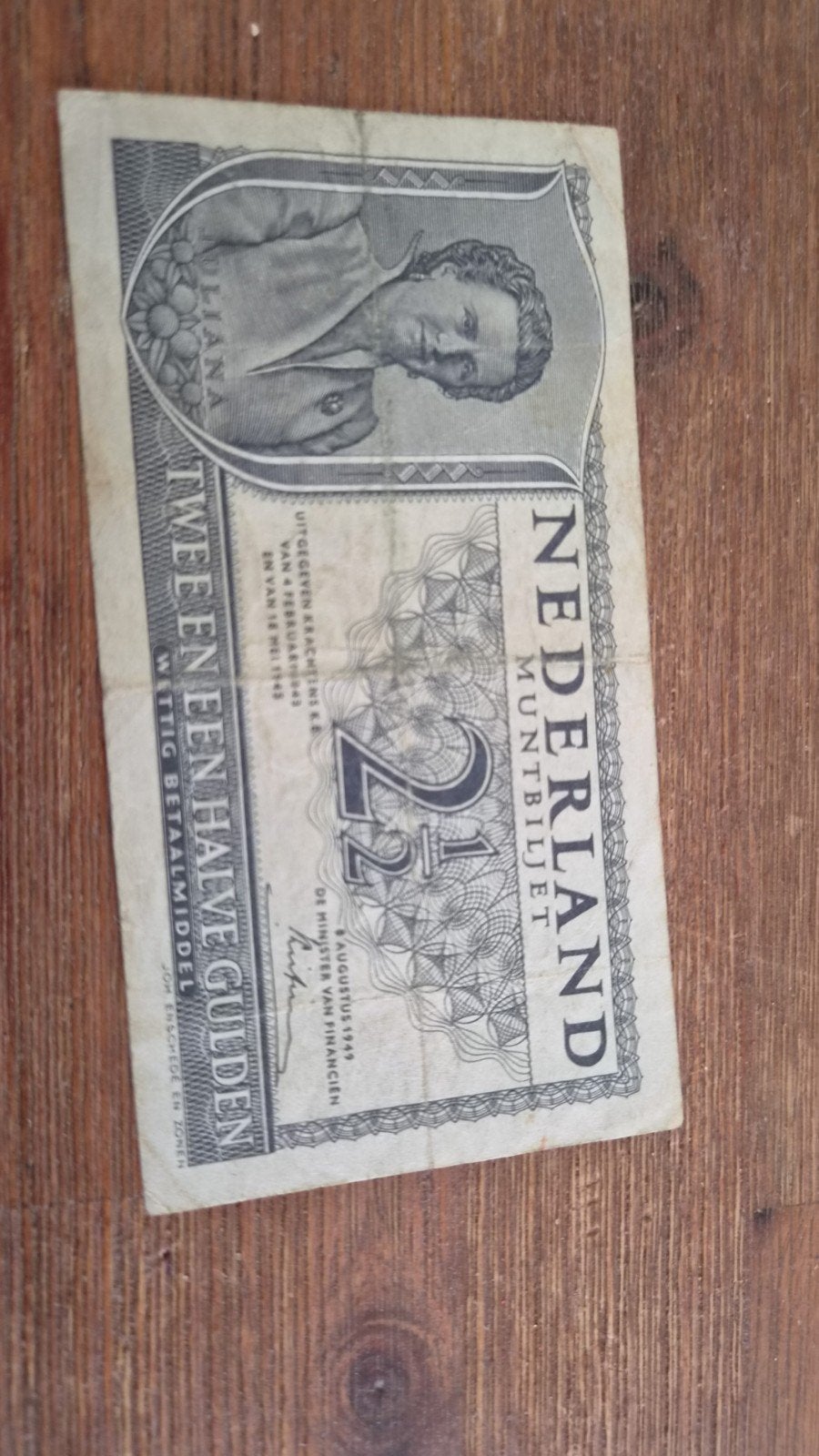 Nederlands Muntbiljet 2½ Gulden Juliana 1949, Postzegels en Munten, Ophalen, 2½ gulden, Los biljet