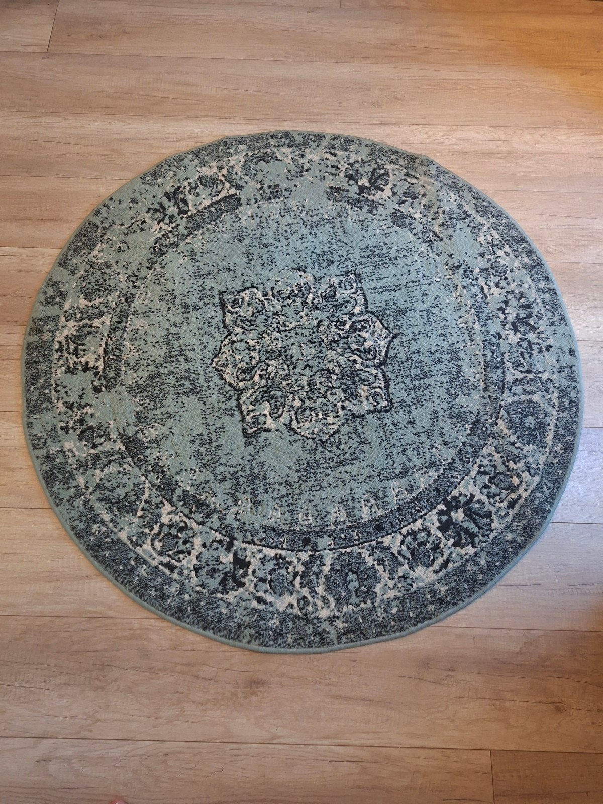 Rond vloerkleed groen/zwart diameter 120cm, Ophalen, Zo goed als nieuw, Groen, 100 tot 150 cm