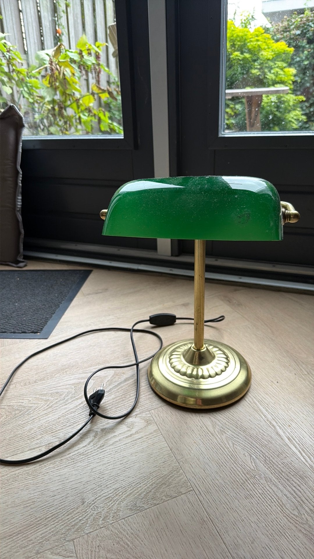 Vintage bankierslamp met groen glazen kap, Ophalen