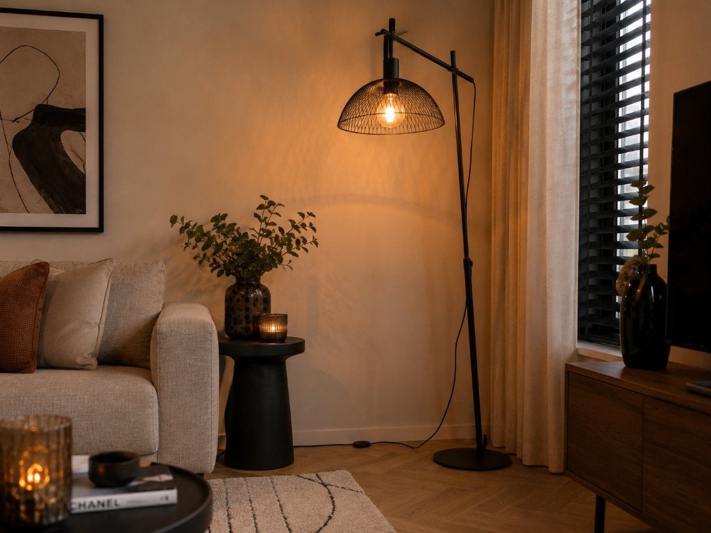 Moderne vloerlamp zwart – Inclusief Philips Hue lamp, Ophalen, Zo goed als nieuw, 150 tot 200 cm