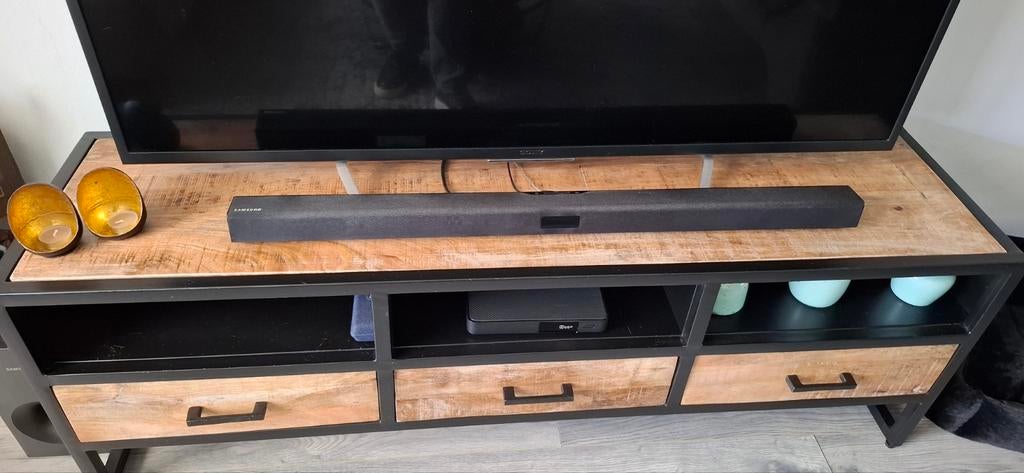 Stoer TV meubel van hout en metaal met lades vandaag ophalen, Overige houtsoorten, 150 tot 200 cm, Ophalen of Verzenden, Zo goed als nieuw