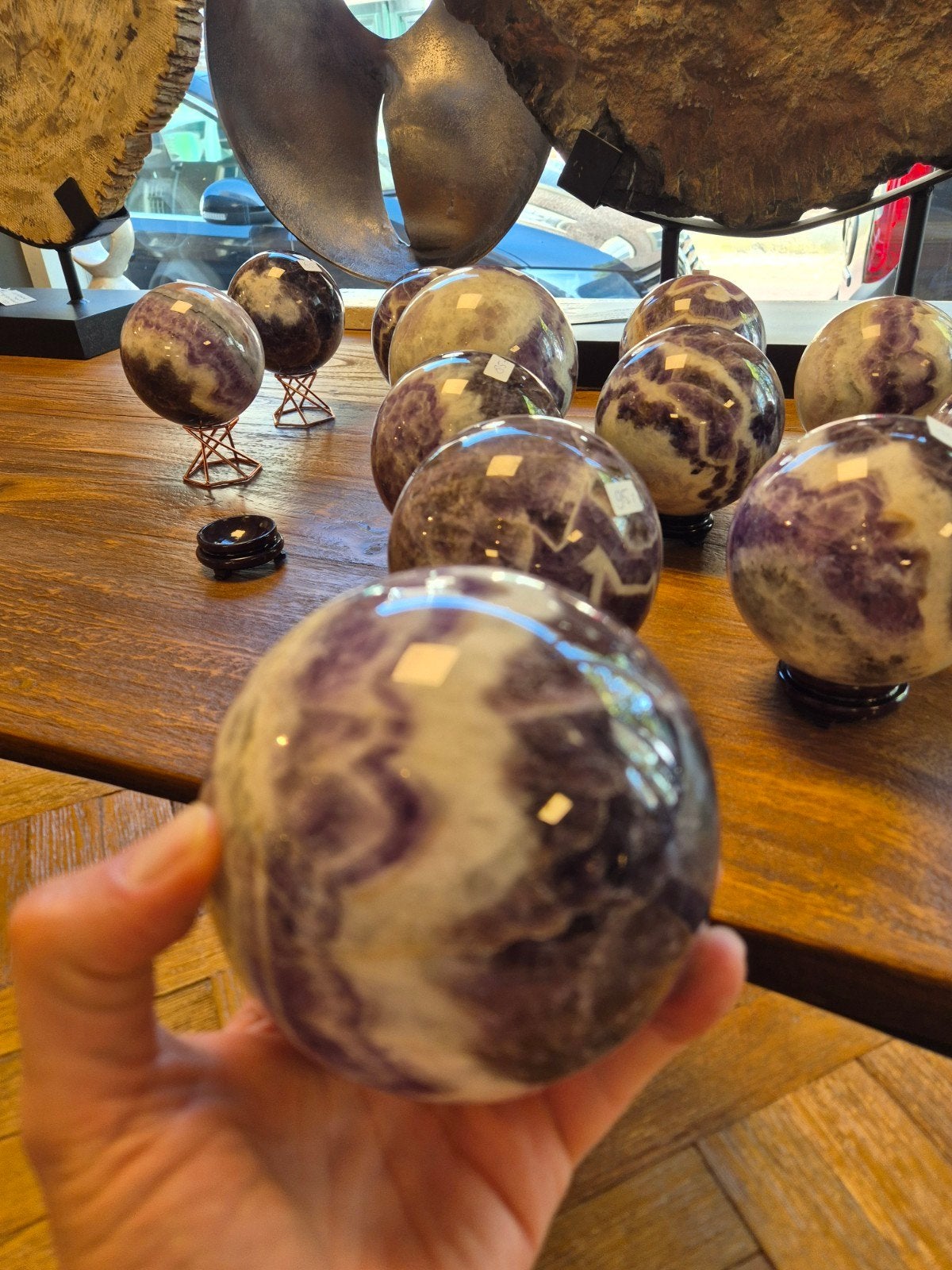 Chevron amethist bol sphere 11,8 cm, Ophalen of Verzenden