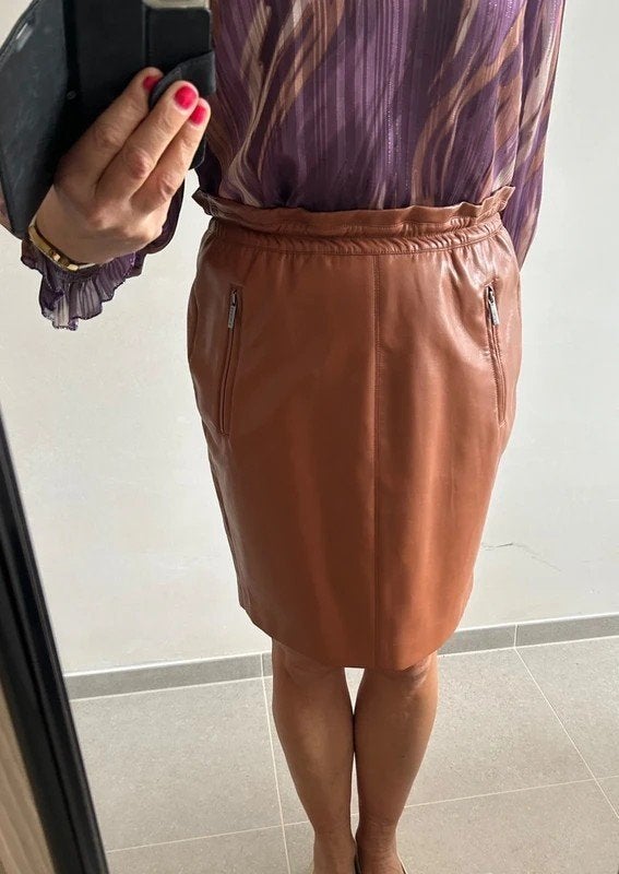 Bruine leren rok Esqualo NIEUW, Maat 38/40 (M), Bruin, Ophalen of Verzenden, Boven de knie