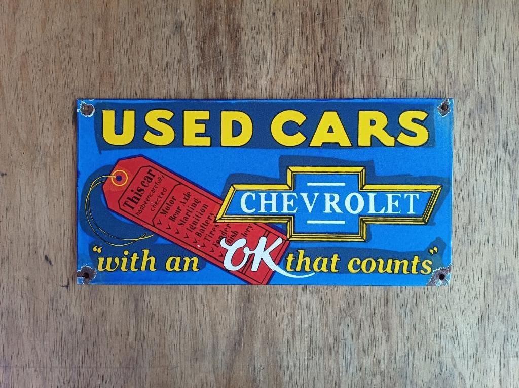 Emaille reclame CHEVROLET Used Cars reclamebord, Ophalen of Verzenden, Gebruikt, Reclamebord