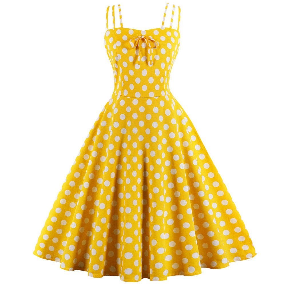 Gele witte stippen vintage jurk jurkje rockabilly polka dot, Kleding | Dames, Verzenden, Nieuw, Meerkleurig, Knielengte
