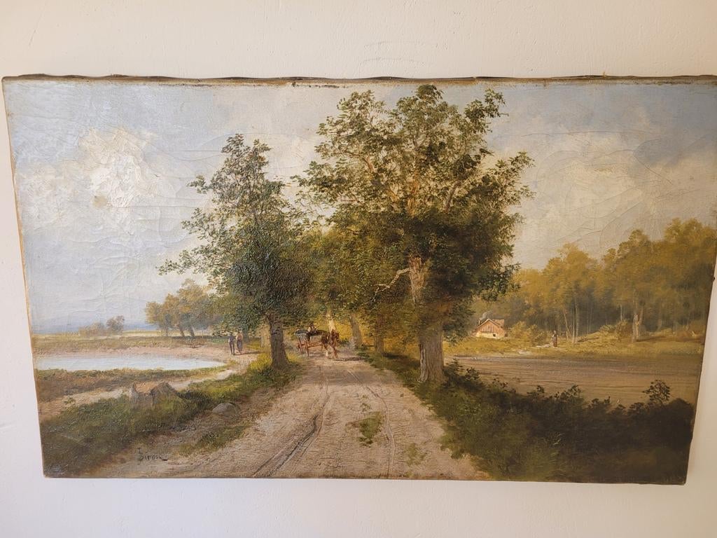 Antiek olieverf schilderij Hollands landschap, Ophalen of Verzenden
