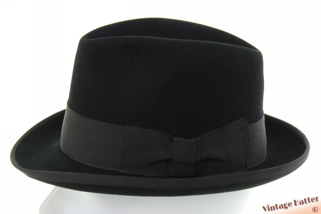 Vintage Gleufhoed Semi-Homburg hoed Wegener Colonel zwart 58, Wegener - Colonel, Hoed, Ophalen of Verzenden, Zo goed als nieuw