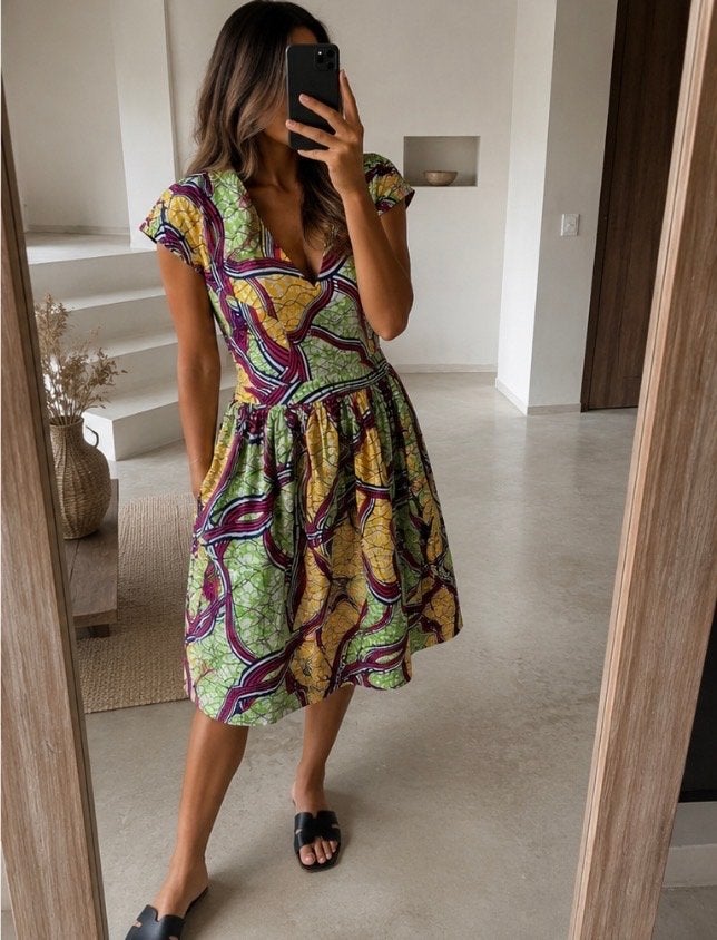 Unieke Ankara Wax Print Jurk - Handgemaakt & Gevoerd, Kleding | Dames, Meerkleurig, Nieuw, Ophalen of Verzenden, Knielengte