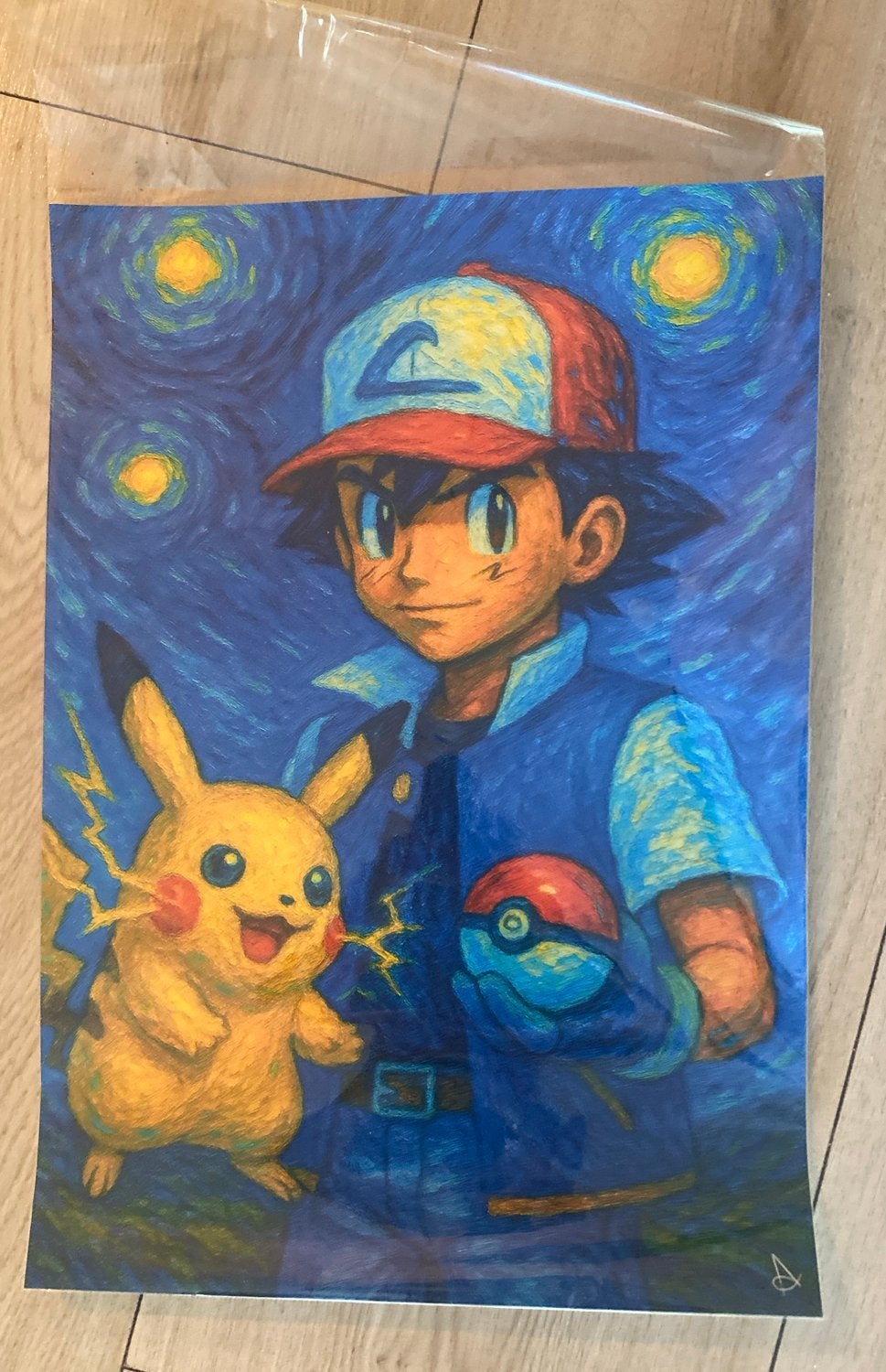 Ash & Pikachu - Van Gogh Tribute - Pokémon Special Edition, Antiek en Kunst, Kunst | Tekeningen en Foto's, Ophalen of Verzenden