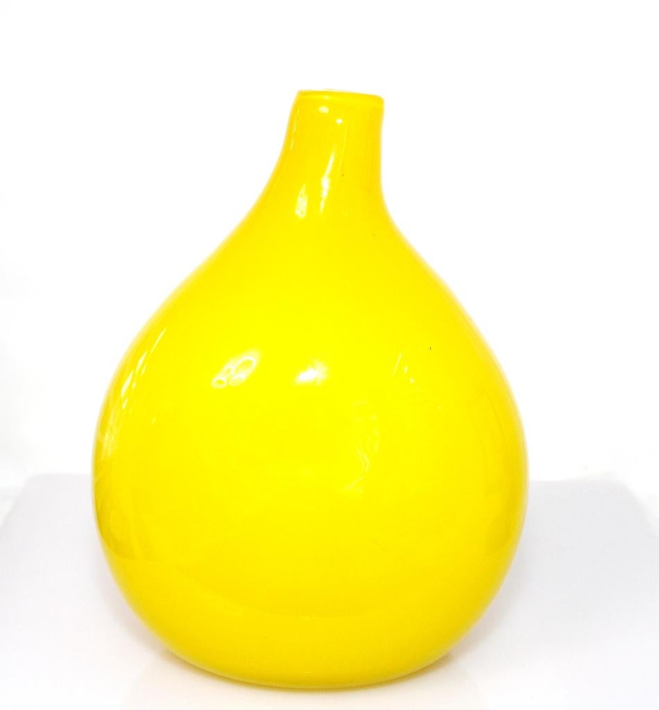Schitterende Intens Citroen Gele Glazen Design Vaas, Geel, Ophalen of Verzenden, Minder dan 50 cm, Glas
