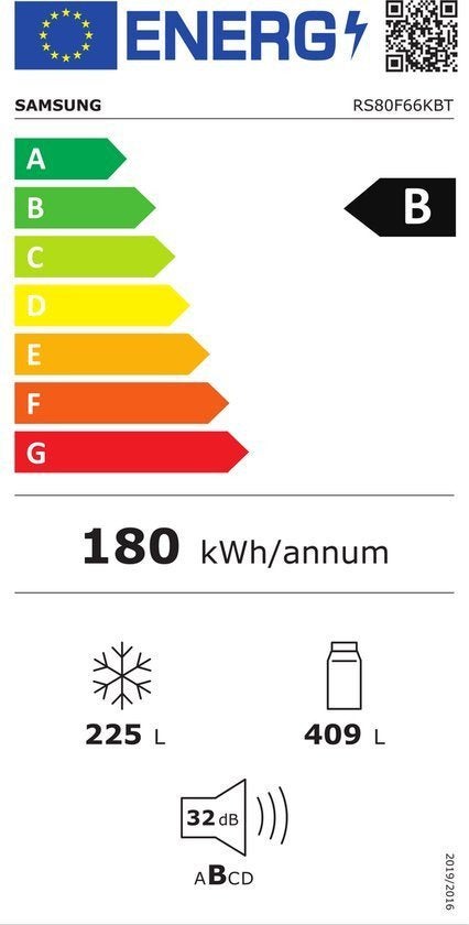 Samsung Amerikaanse koelkast RS80F66KBT - RVS, 200 liter of meer, 60 cm of meer, Met aparte vriezer, Nieuw