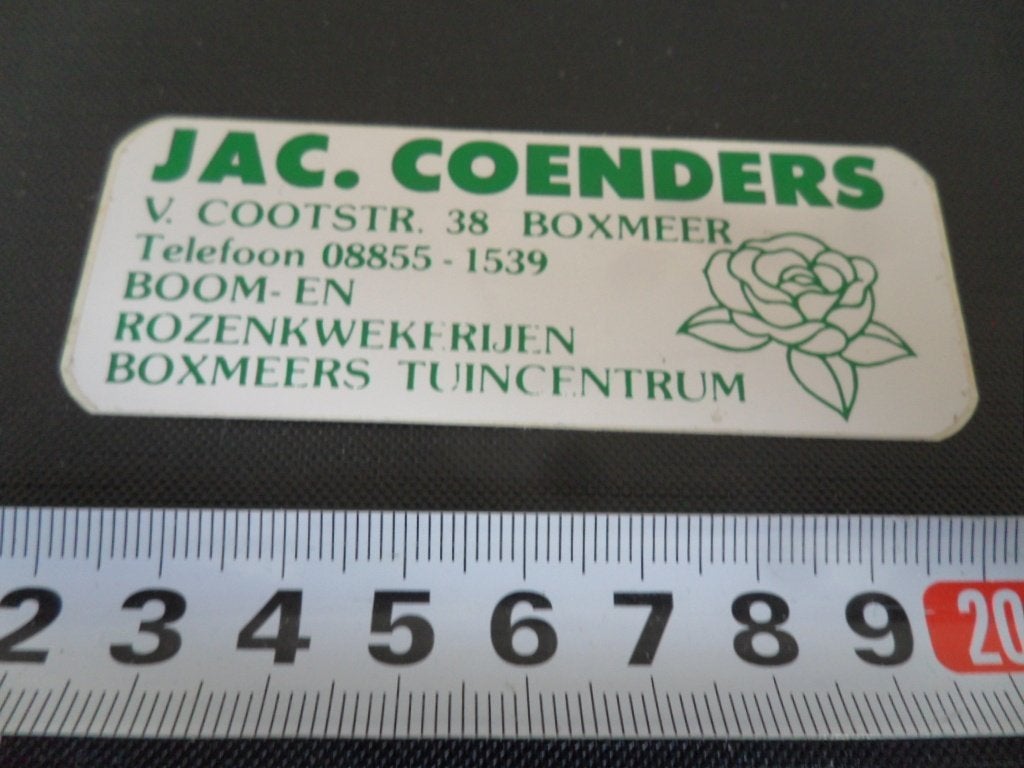 sticker boxmeer JAC COENDERS boom- en rozenkwekerijen, Ophalen of Verzenden, Zo goed als nieuw